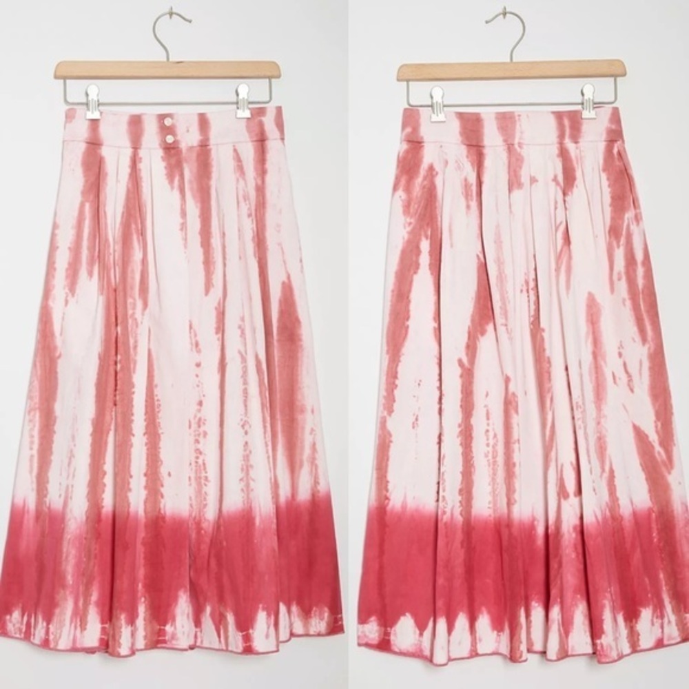 NWT: Anthropologie x Tiny Ansley Tie-Dye Wrap Midi Skirt Women Medium Pink Pleat